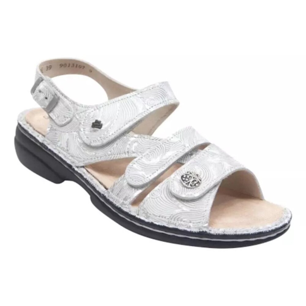 Finn Comfort Women's White Silver Gomera Leather Classic Slingback Sandal Size 6